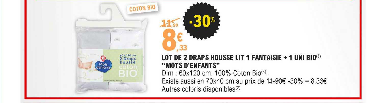 lot de 2 draps housse lit 1 fantaisie "mots d'enfants"