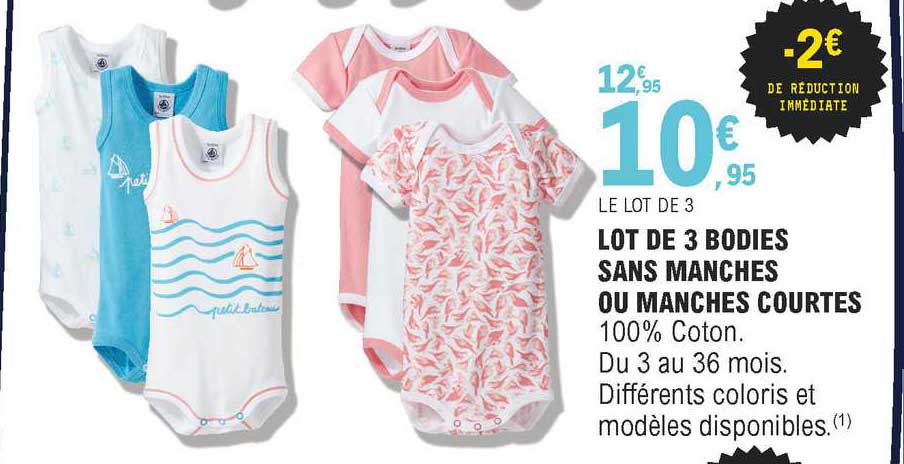 lot de 3 bodies sans manches ou manches courtes