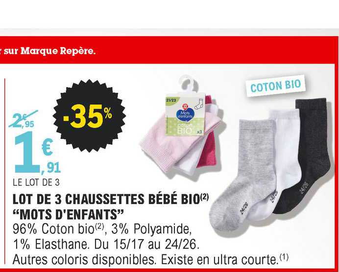 lot de 3 chaussettes bébé bio "mots d'enfants"