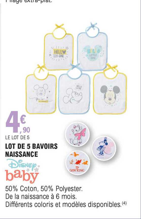 lot de 5 bavoirs naissance disney baby