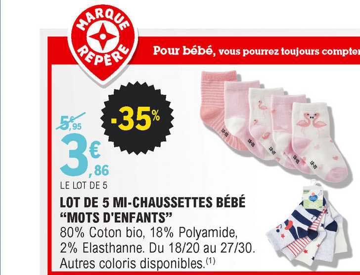 lot de 5 mi-chaussettes bébé "mots d'enfants"