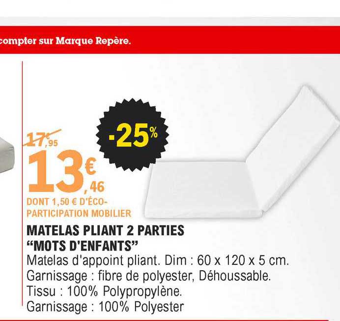 matelas pliant 2 parties "mots d'enfants"