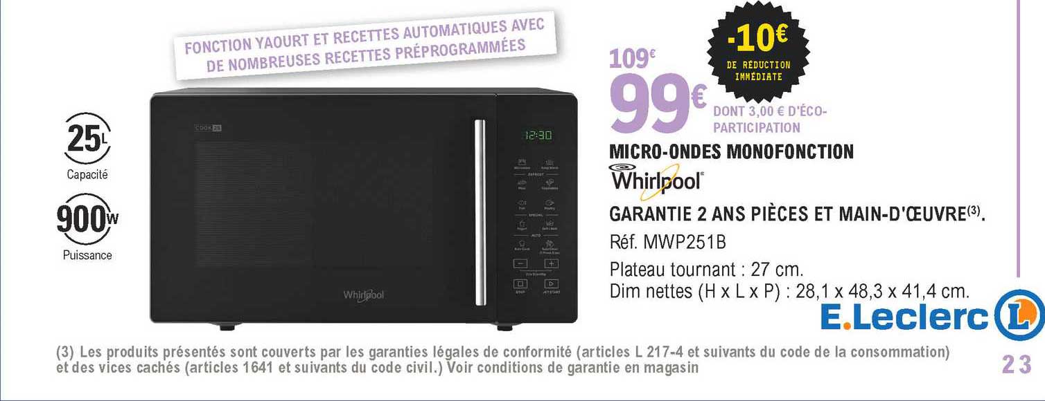 micro-ondes monofonction whirlpool