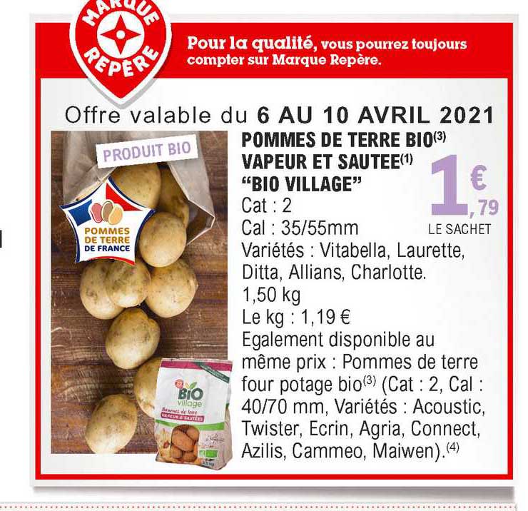 Pommes De Terre Bio Vapeur Et Sautée "bio Village"