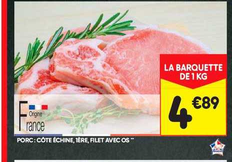porc : côte échine, 1ère, filet avec os