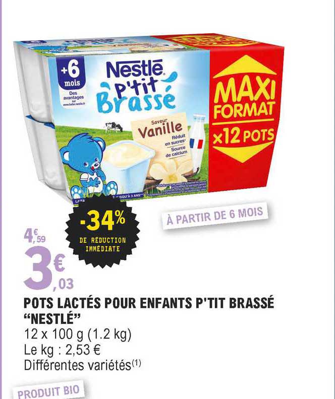 pots lactés pour enfants p'tit brassé "nestlé"