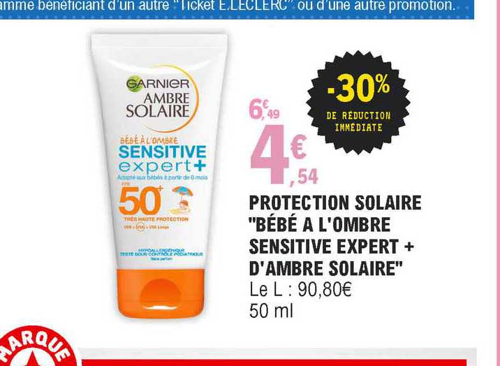 protection solaire "bébé à l'ombre sensitive expert + d'ambre solaire"