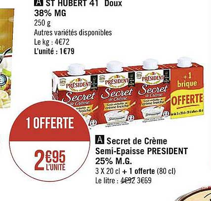 secret de crème semi-épaisse président 25% m.g.