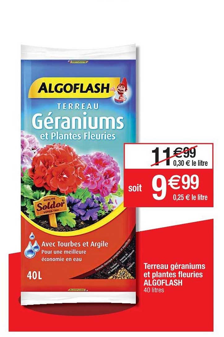terreau géraniums et plantes fleuries algoflash
