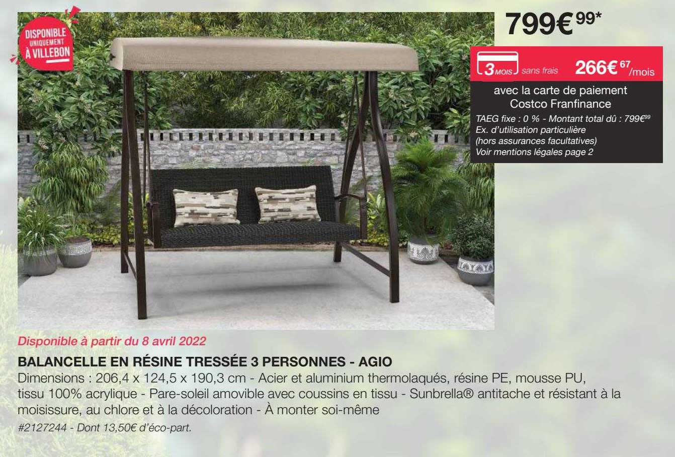 balancelle en résine tressée 3 personnes - agio