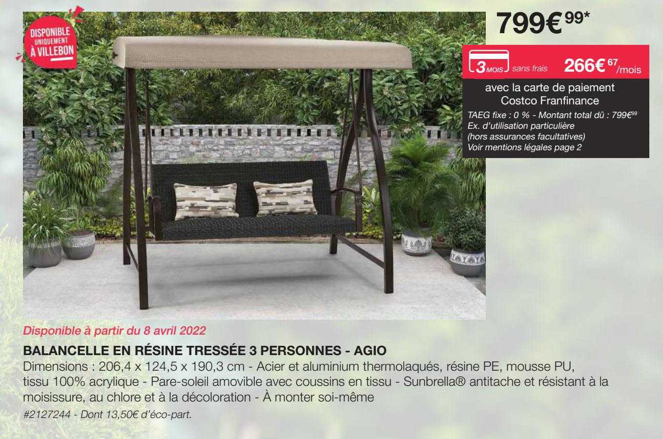 balancelle en résine tressée 3 personnes - agio