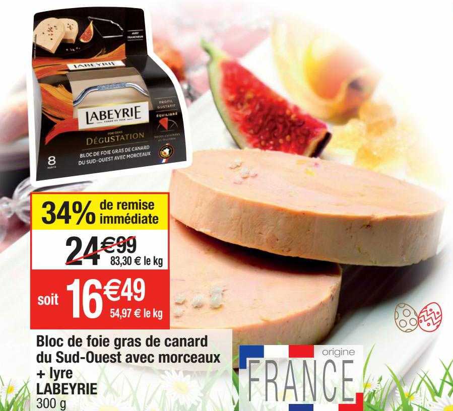 bloc de foie gras de canard du sud-ouest avec morceaux + lyre labeyrie