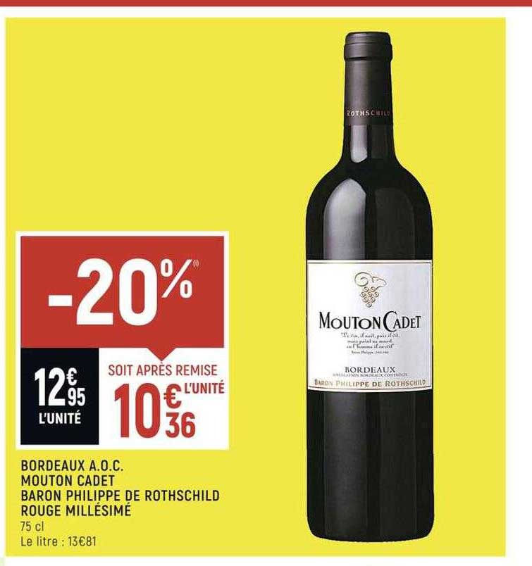 bordeaux a.o.c. mouton cadet baron philippe de rothschild rouge millésimé