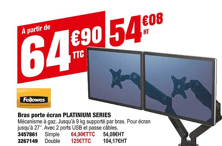 bras porte écran platinium séries fellowes