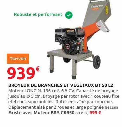 Broyeur De Branches Et Végétaux Bt 50 L2 Temver