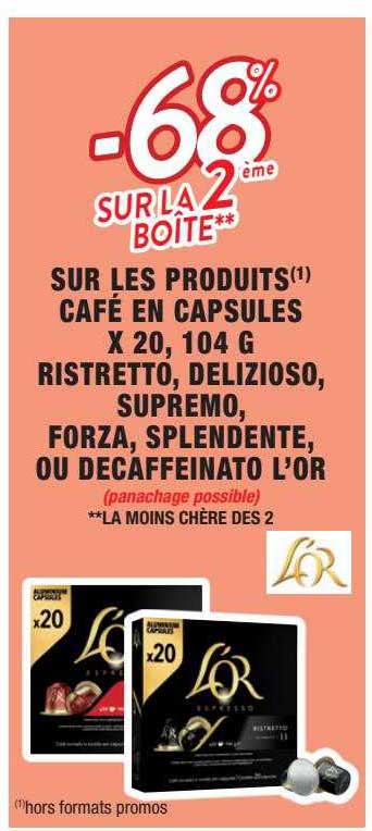 café en capsules x20, 104 g ristretto, delizioso, supremo, forza, splendente, ou decaffeinato l'or