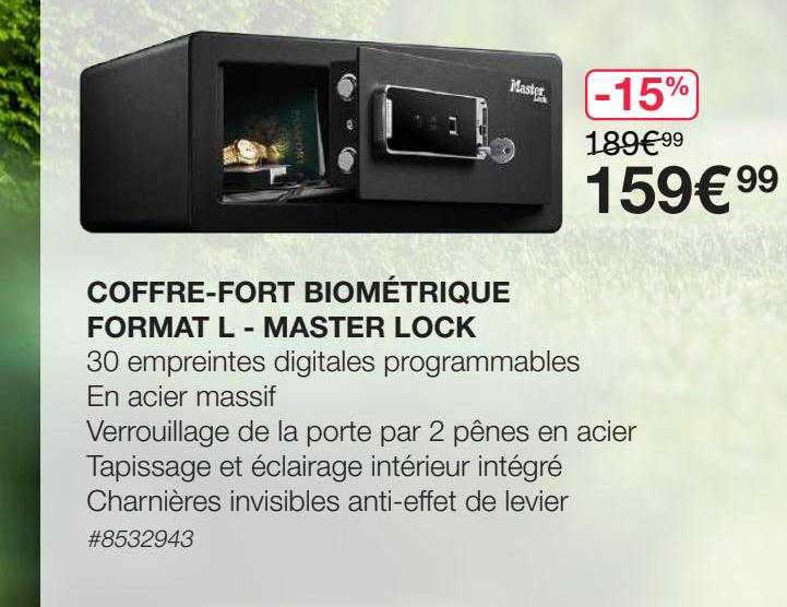 coffre-fort biométrique format l - master lock
