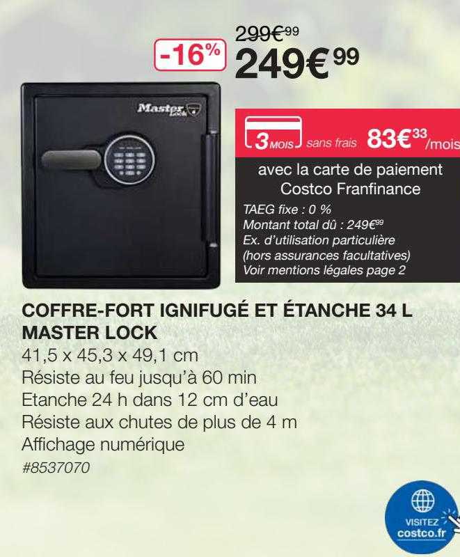 coffre-fort ignifugé et étanche 34 l master lock