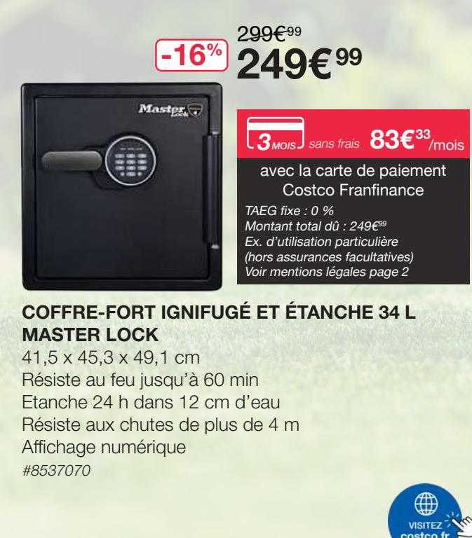 coffre-fort ignifugé et étanche 34 l master lock