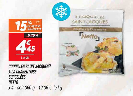 coquilles saint jacques à la charentaise surgelés netto