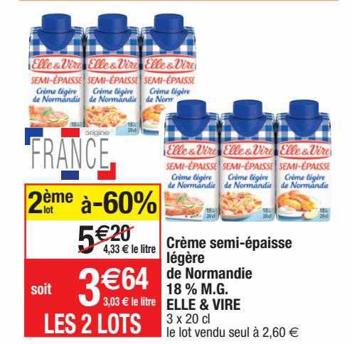 crème semi-épaisse légère de normandie 18% m.g. elle & vire