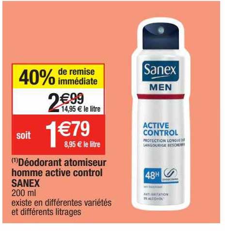 déodorant atomiseur homme active control sanex