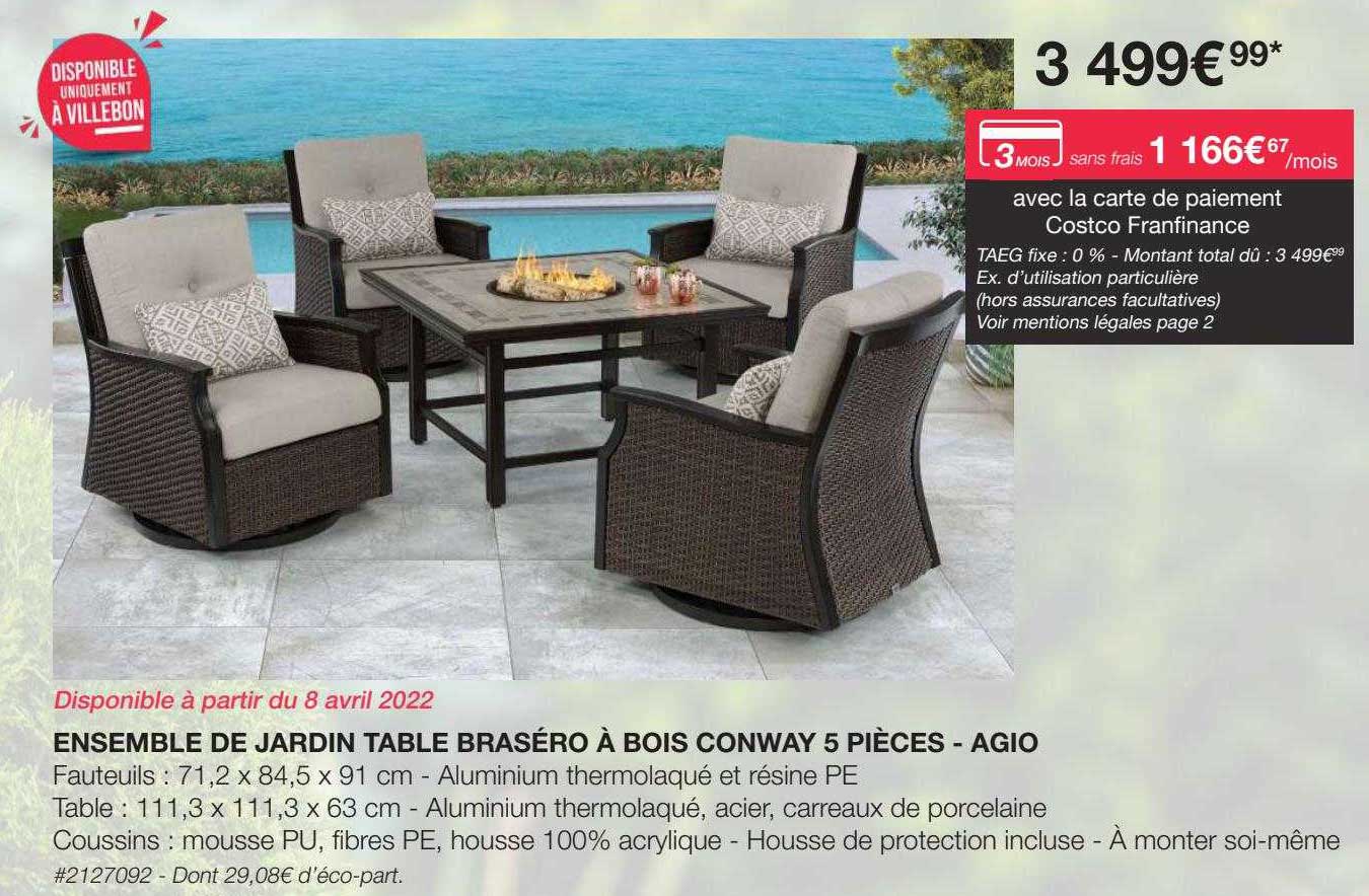 ensemble de jardin table braséro à bois conway 5 ièces - agio