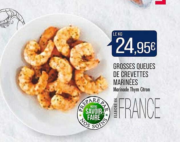 grosses queues de crevettes marinées