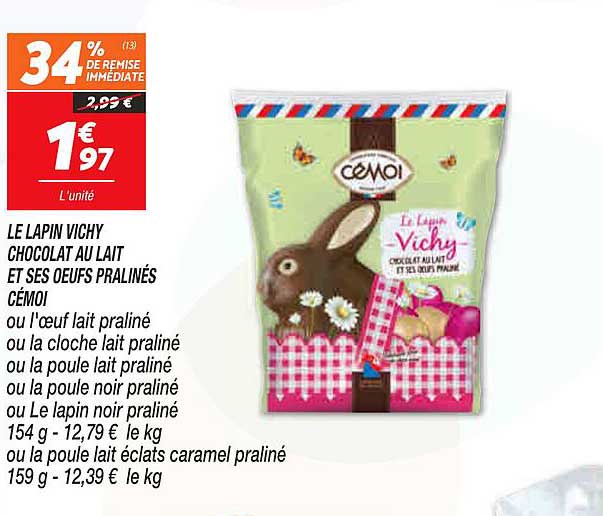 le lapin vichy chocolat au lait et ses oeufs pralinés cémoi