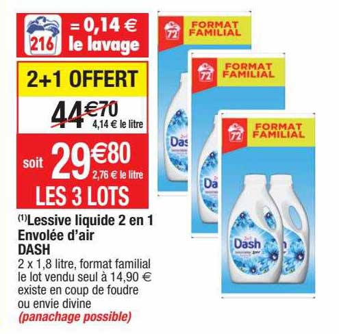 lessive liquide 2 en 1 envolée d'air dash