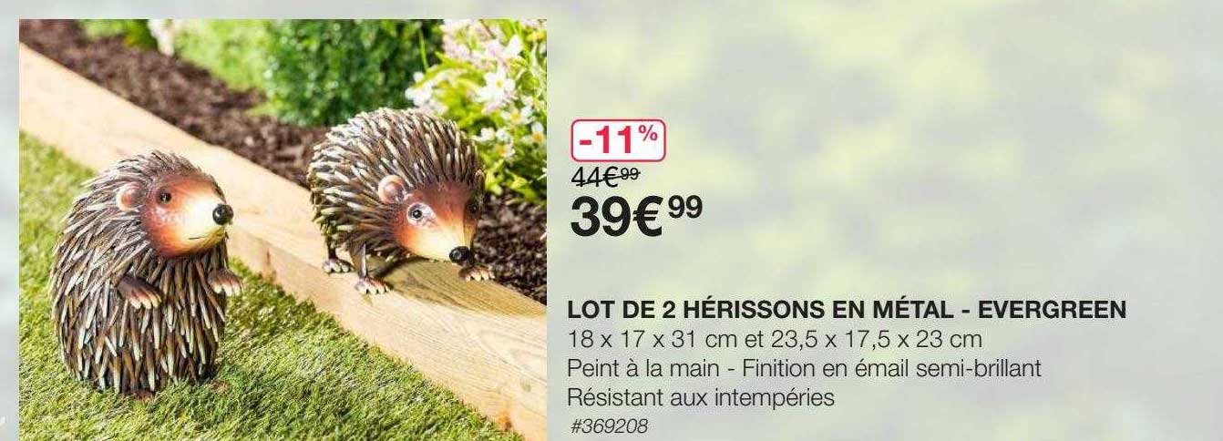lot de 2 hérissons en métal - evergreen