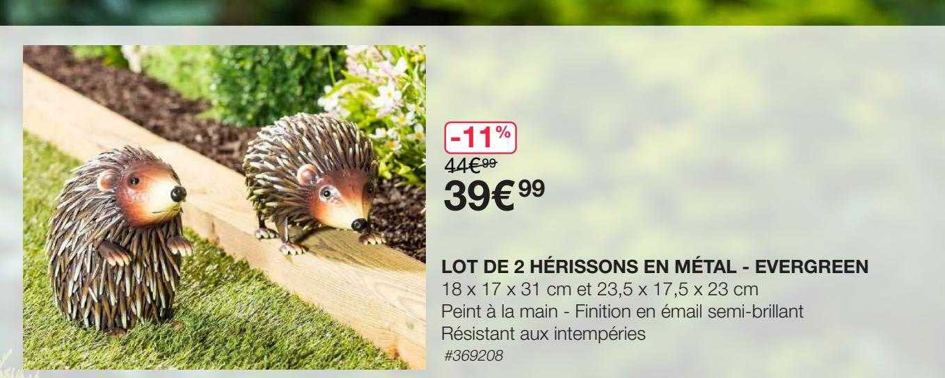 lot de 2 hérissons en métal - evergreen