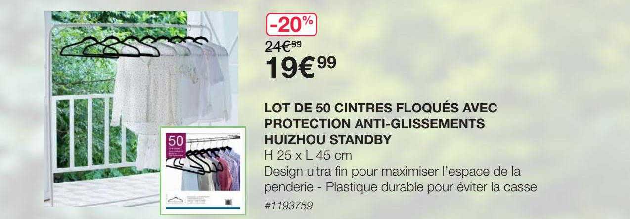 lot de 50 cintres floqués avec protection anti-glissements huizhou standby