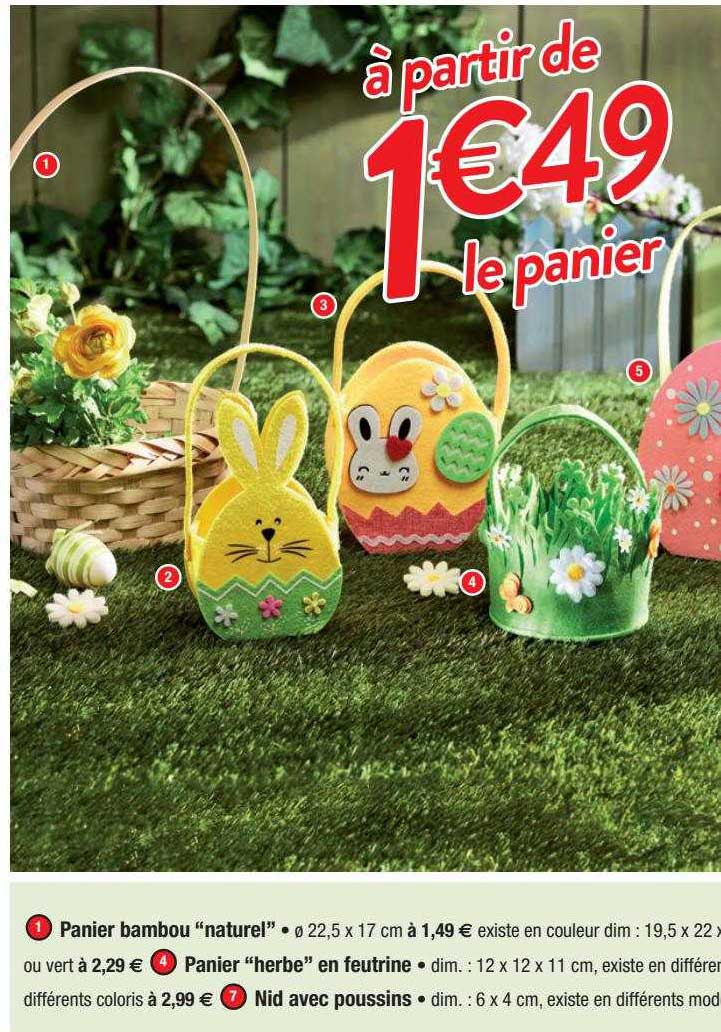 panier bambou "naturel", panier "herbe" en feutrine, nid avec poussins