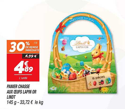 panier chasse aux oeufs lapin or lindt