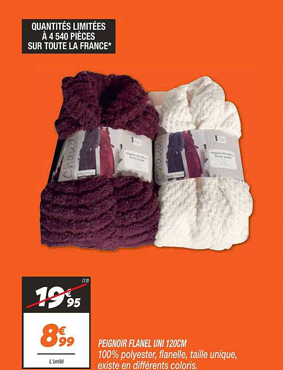 peignoir flanel uni 120cm