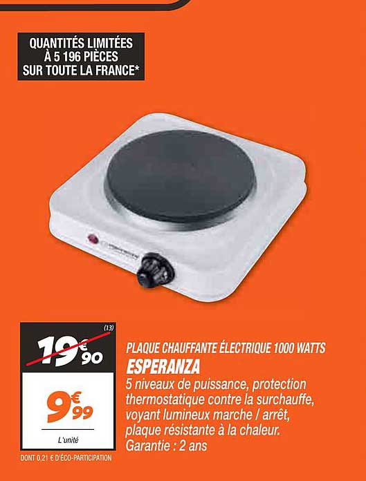 plaque chauffante électrique 1000 watts esperanza