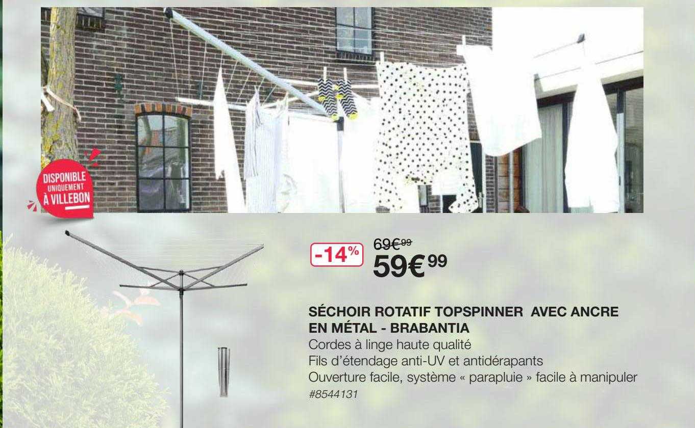 séchoir rotatif topspinner avec ancre en métal - brabantia