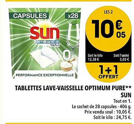 tablettes lave-vaisselle optimum pure sun