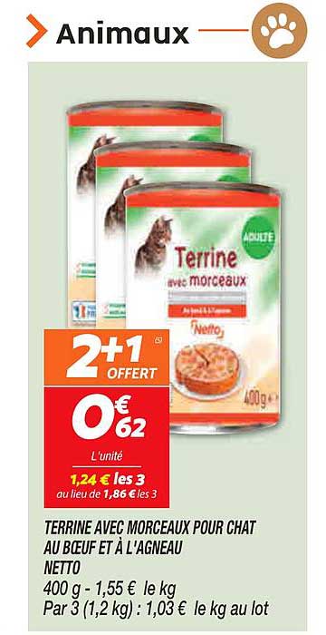 Terrine Avec Morceaux Pour Chat Au Bœuf Et à L'agneau Netto