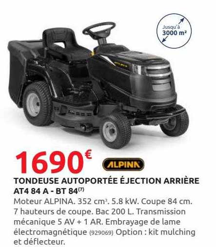 tondeuse autoportée éjection arrière at4 84 a - bt 84 alpina