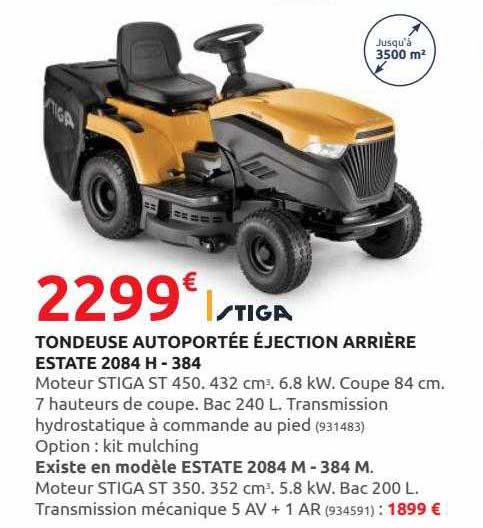 tondeuse autoportée éjection  arrière estate 2084 h - 384 stiga