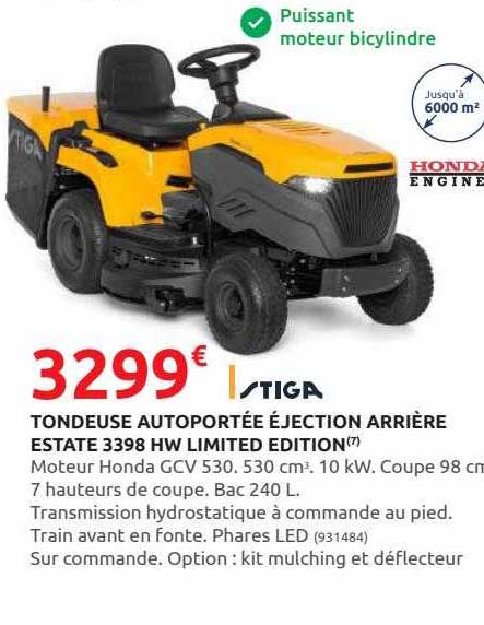 tondeuse autoportée éjection arrière estate 3398 hw limited edition stiga