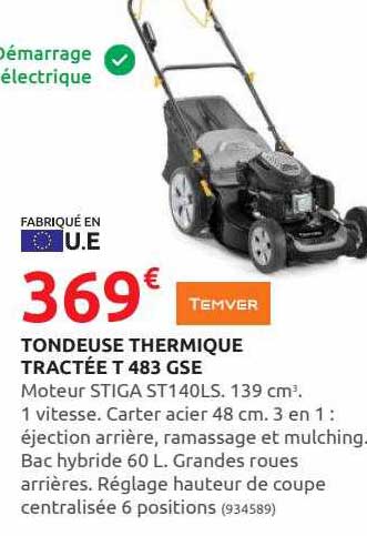 tondeuse thermique tractée t 483 gse temver