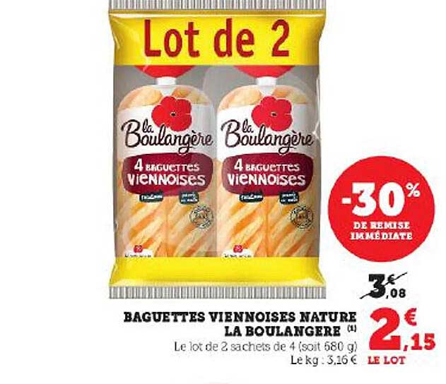 Baguettes Viennoises Nature La Boulangère