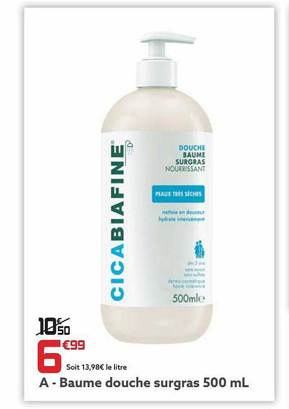 baume douche surgras 500ml cicabiafine