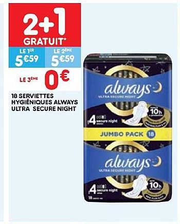 18 serviettes hygiéniques always ultra secure night