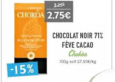 chocolat noir 71% fève cacao chokôa
