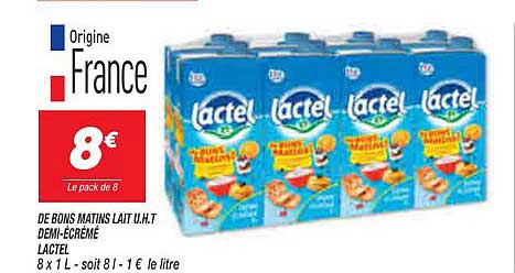 de bons matins lait u.h.t. demi-écrémé lactel