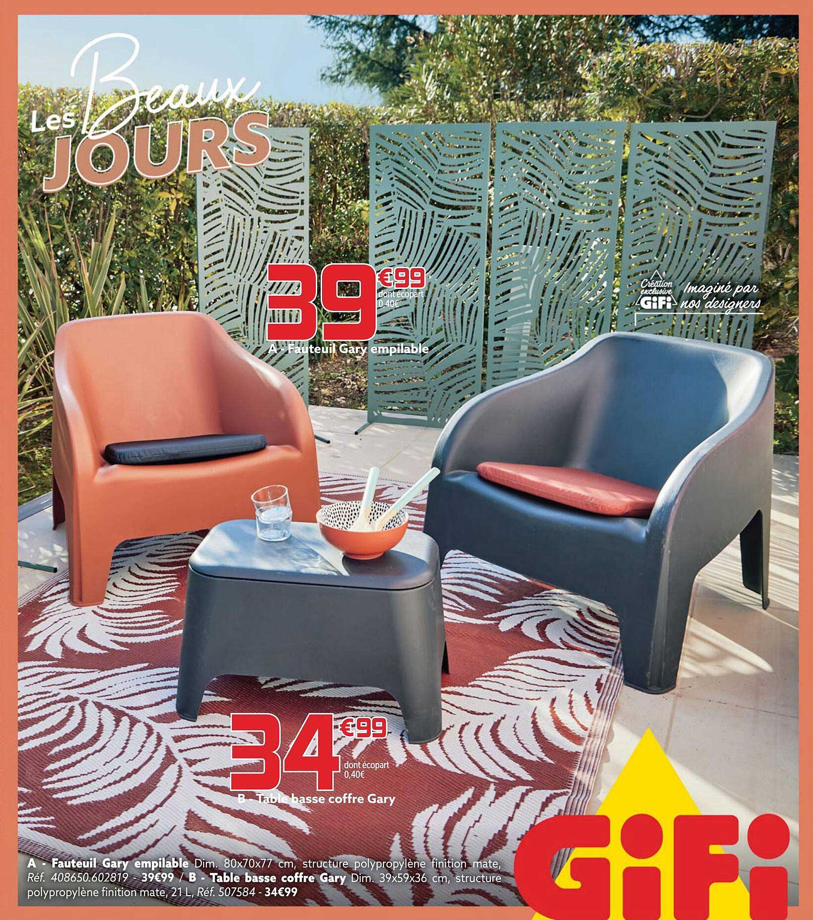 fauteuil gary empilable, table basse coffre gary